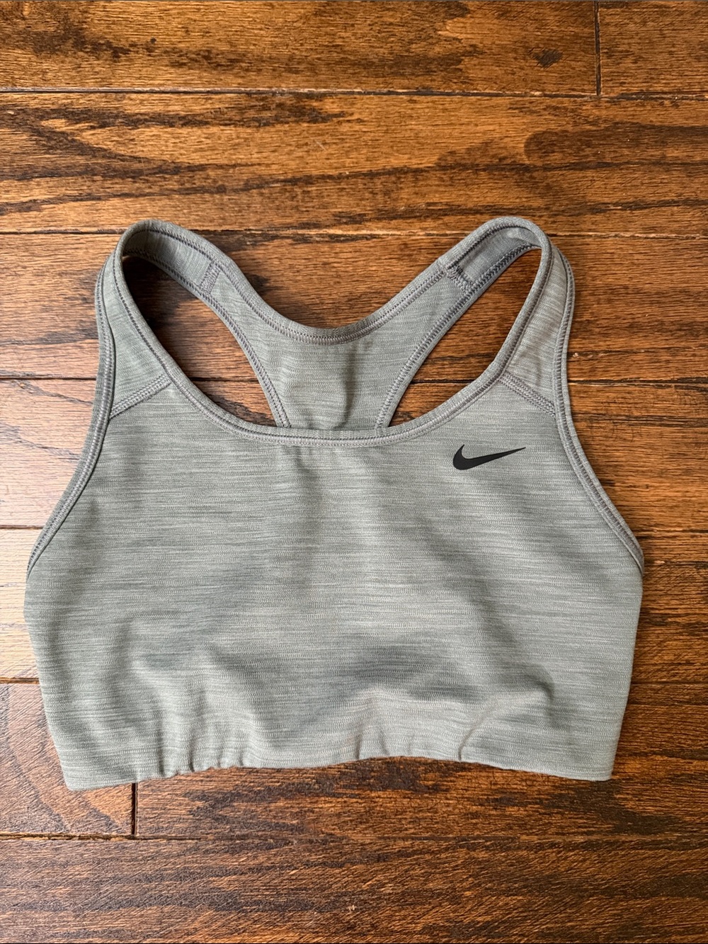 Nike Light Gray Racerback Sports Bra with Black Swoosh